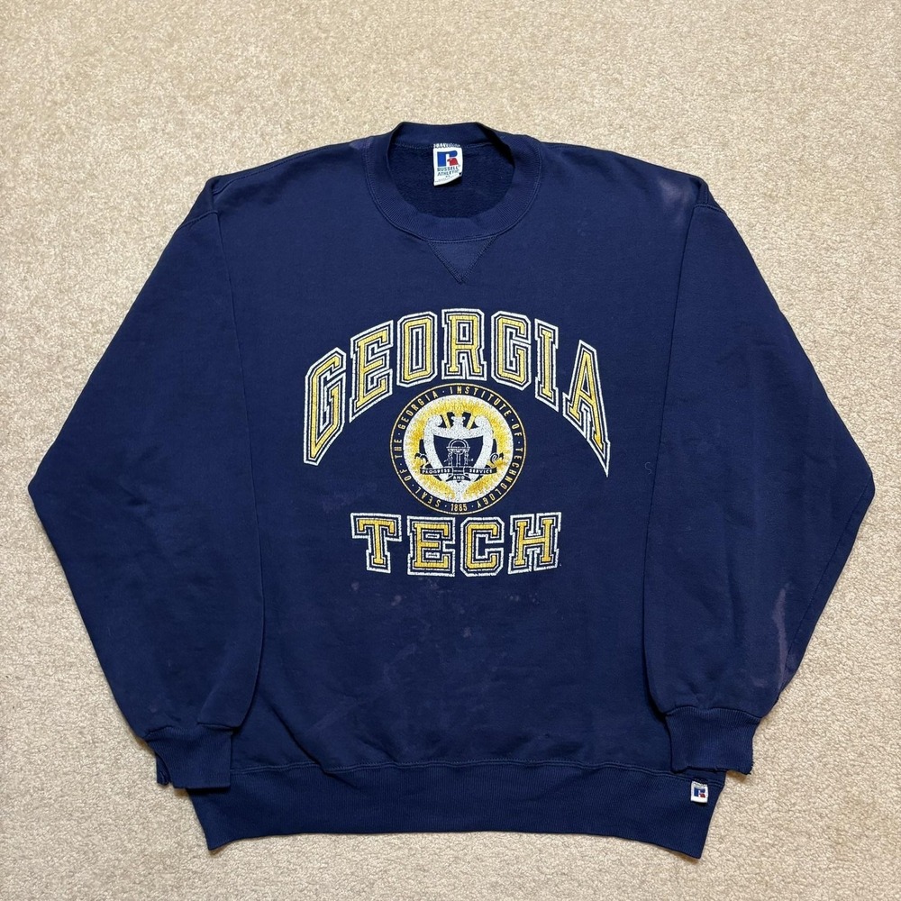 Vtg Georgia Tech Yellow Jackets Sweatshirt Mens XL Blue Russell Athletic 90s